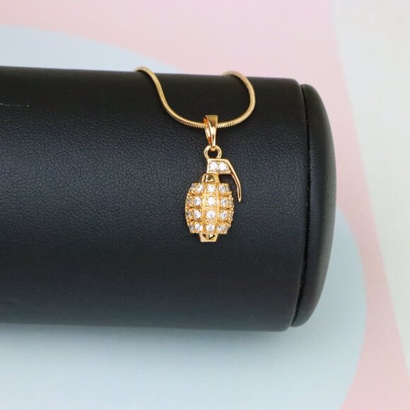 "Crystal Studded Rose Gold Grenade Pendant in Miniature Design, XPPT1860 - Picture 4 of 13